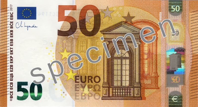 Billet de 50 euros, visuel officiel SPECIMEN
